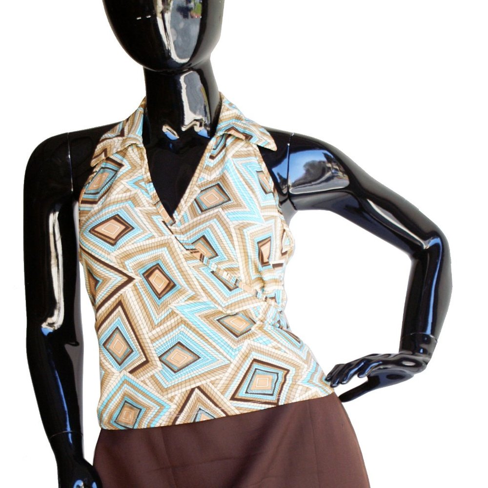 Multicolored Graphic Print Halter Top Size Small - image 7